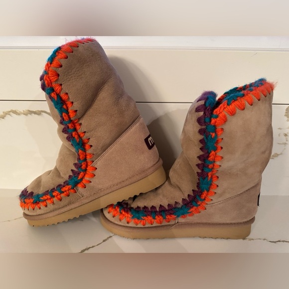 Free People MOU Eskimo Overstitching Shearling Boot Fur Lined Camel 37/6 NEW - Picture 1 of 9